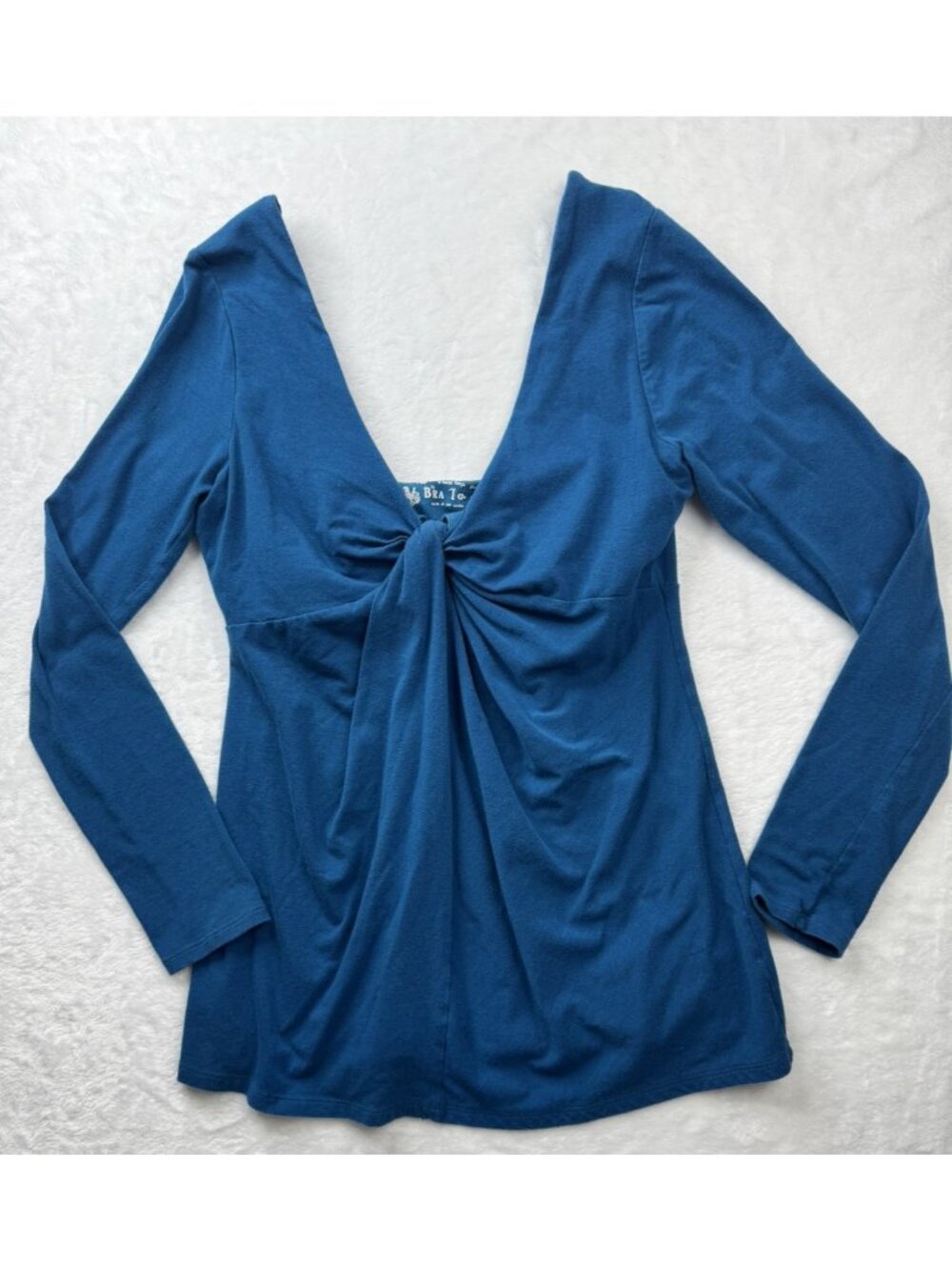 Victorias Secret Size M Womens Top Tee Blue V Neck Line Knotted Long Sleeve